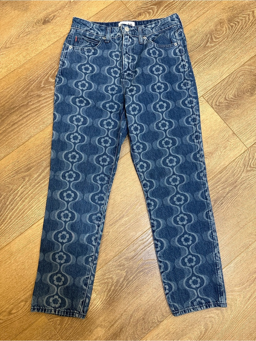 Boho Sunday Floral Pattern Straight Leg Blue Jeans 8